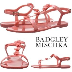 BADGLEY MISCHKA BAHAMA FLAMINGO PINK ANKLE STRAP FLORAL JELLY FLAT HEEL SANDAL 6